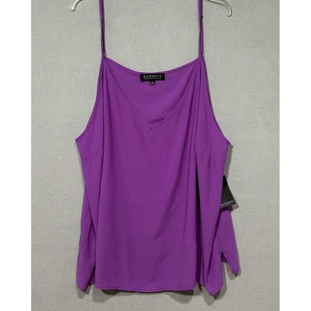 Eloquii Tank Top Womens Size 28 Purple Adjustable Straps V-Neck Cami Layer NWT